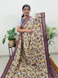 Soft Semi Tussar Weaving with Soft Zari Border - Orange with Purple