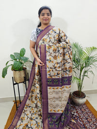 Soft Semi Tussar Weaving with Soft Zari Border - Orange with Purple