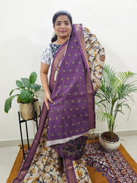 Soft Semi Tussar Weaving with Soft Zari Border - Orange with Purple