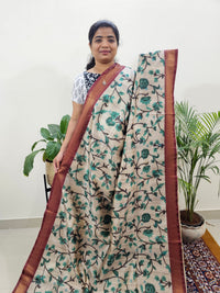 Soft Semi Tussar Weaving with Soft Zari Border - Green with Maroon