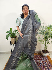 Bhagalpuri Zari Weaving with Batik Print - Green with Grey