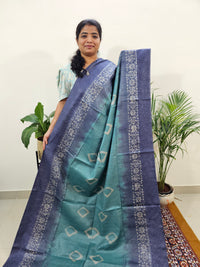 Bhagalpuri Zari Weaving with Batik Print - Sea Green with Blue