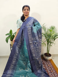 Bhagalpuri Zari Weaving with Batik Print - Sea Green with Blue