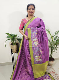 Soft Semi Tussar Weaving with Pichwai Border - Purple with Green