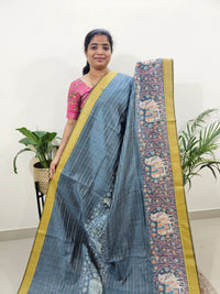 Soft Semi Tussar Weaving with Pichwai Border - Grey with Yellow