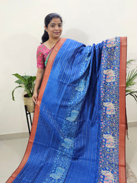 Soft Semi Tussar Weaving with Pichwai Border - Blue with Brown