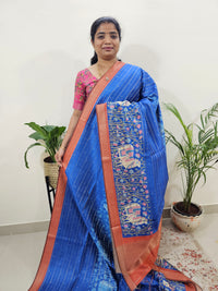 Soft Semi Tussar Weaving with Pichwai Border - Blue with Brown