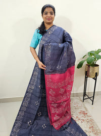 Bhagalpuri Batik Print - Blue with Pink