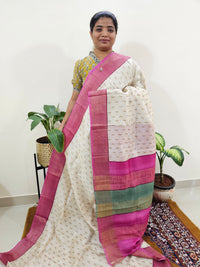 Pure Tussar Silk Saree with Zari Border - Off-white with Pink