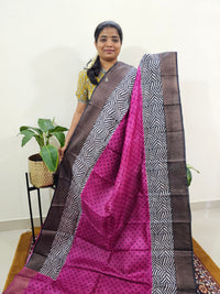 Pure Tussar Silk Saree with Zari Border - Pink with Grey