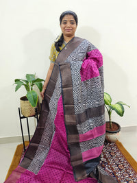 Pure Tussar Silk Saree with Zari Border - Pink with Grey