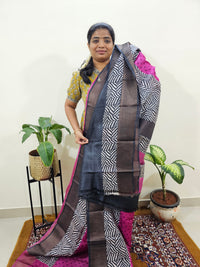 Pure Tussar Silk Saree with Zari Border - Pink with Grey