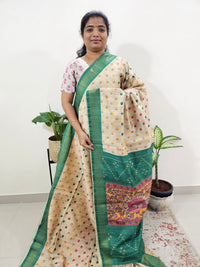 Soft Semi Tussar Weaving with Soft Zari Border - Cream with Sea Green