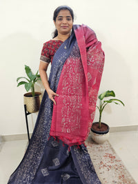 Bhagalpuri Batik Print - Blue with Pink