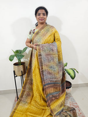 Pure Tussar Silk - Yellow with Multi Shade