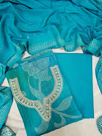 Modal Silk Unstitched Salwar - Peacock Blue and Green