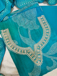 Modal Silk Unstitched Salwar - Peacock Blue and Green
