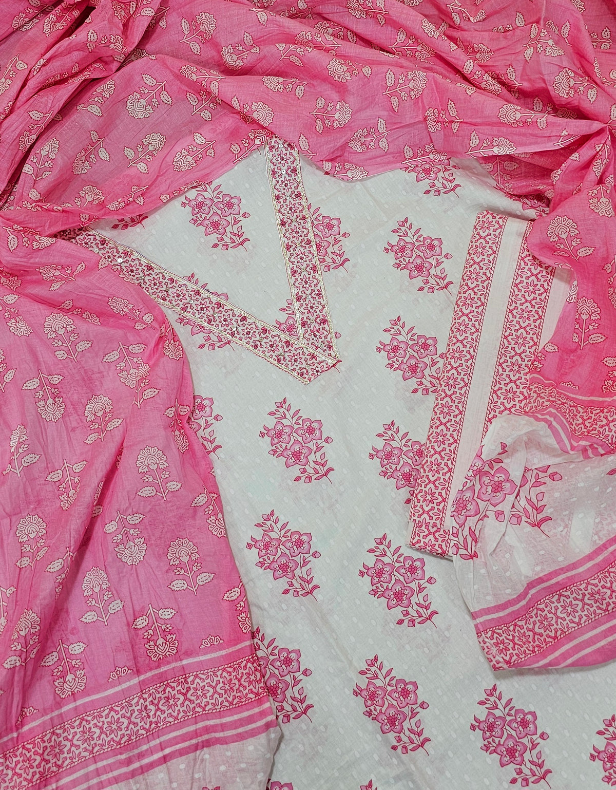 Soft Cotton - White with Pink