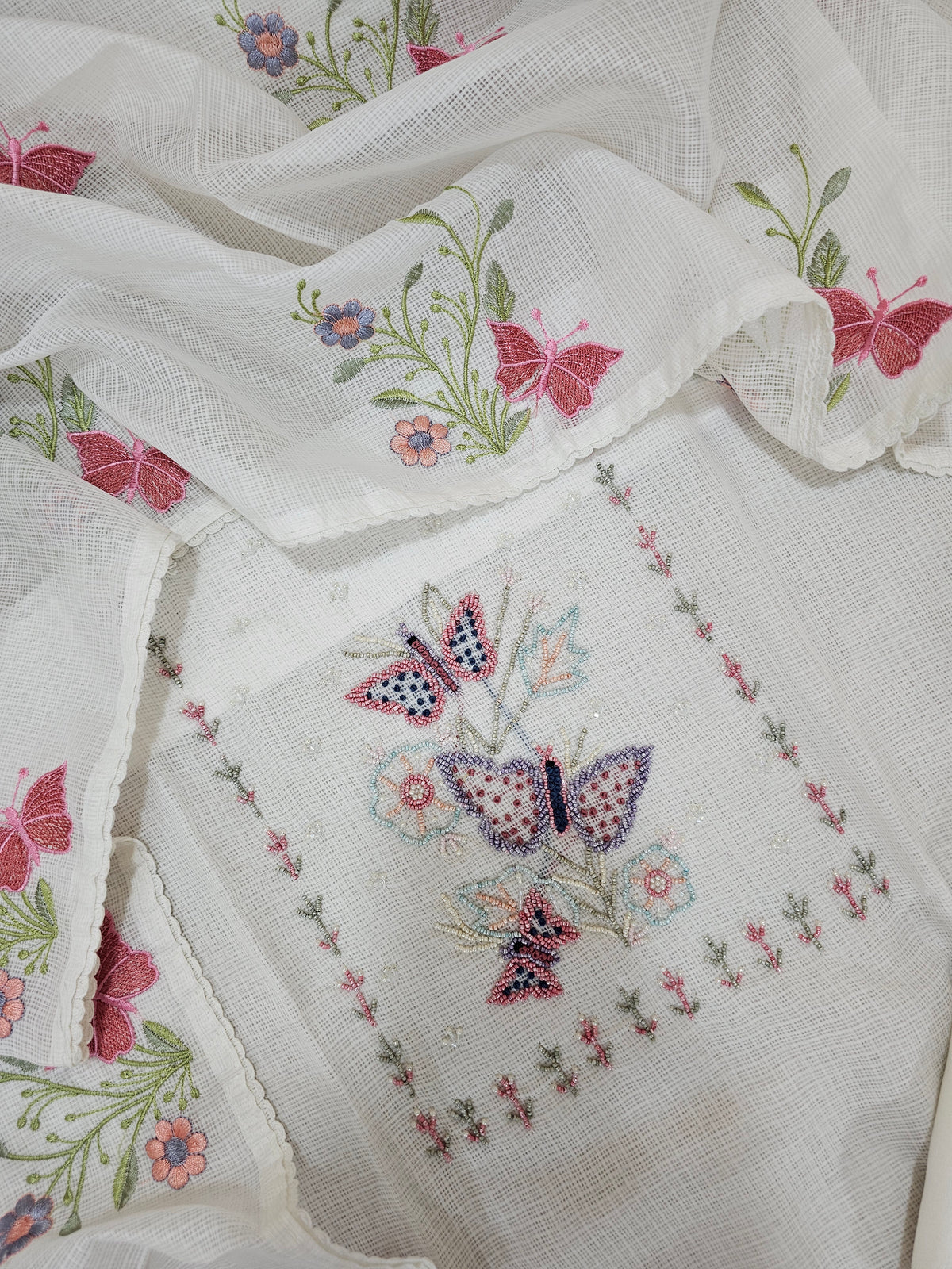 Semi Tussar Kota Unstitched Salwar - White