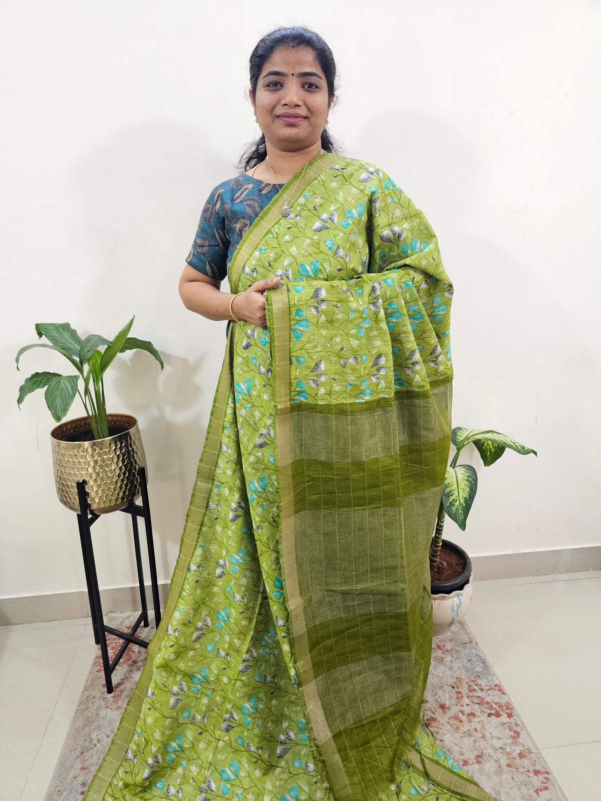 Tussar by Cotton Kalamkari- Green