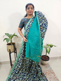 Tussar by Cotton Kalamkari- Blue with Sea Green