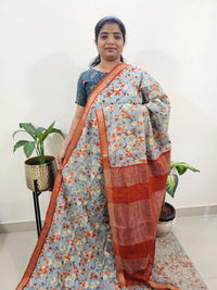 Tussar by Cotton Kalamkari- Grey with Orange