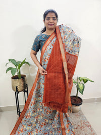 Tussar by Cotton Kalamkari- Grey with Orange