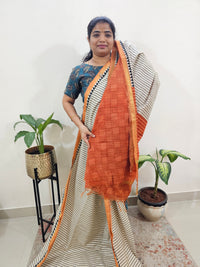 Tussar by Cotton Kalamkari- Cream with Orange