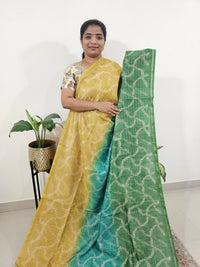 Chanderi Saree with Zari Border - Yellow with Green