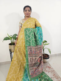 Chanderi Saree with Zari Border - Yellow with Green