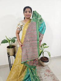 Chanderi Saree with Zari Border - Yellow with Green