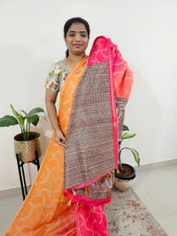 Chanderi Saree with Zari Border - Orange with Pink