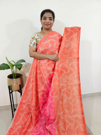 Chanderi Saree with Zari Border -Orange with Pink