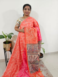 Chanderi Saree with Zari Border -Orange with Pink