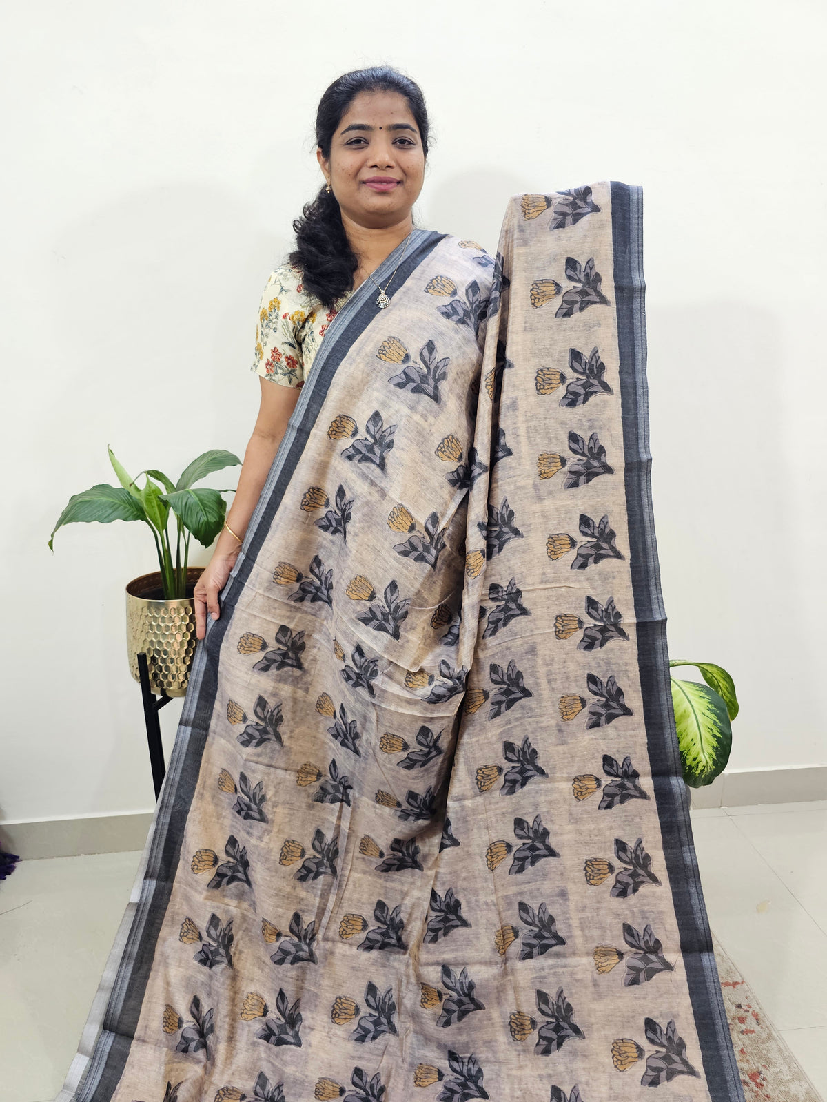 Soft Semi Chanderi Saree  - Grey