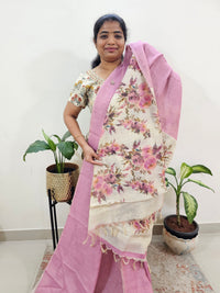 Linen Tissue with Digital Printed Sarees - Pink