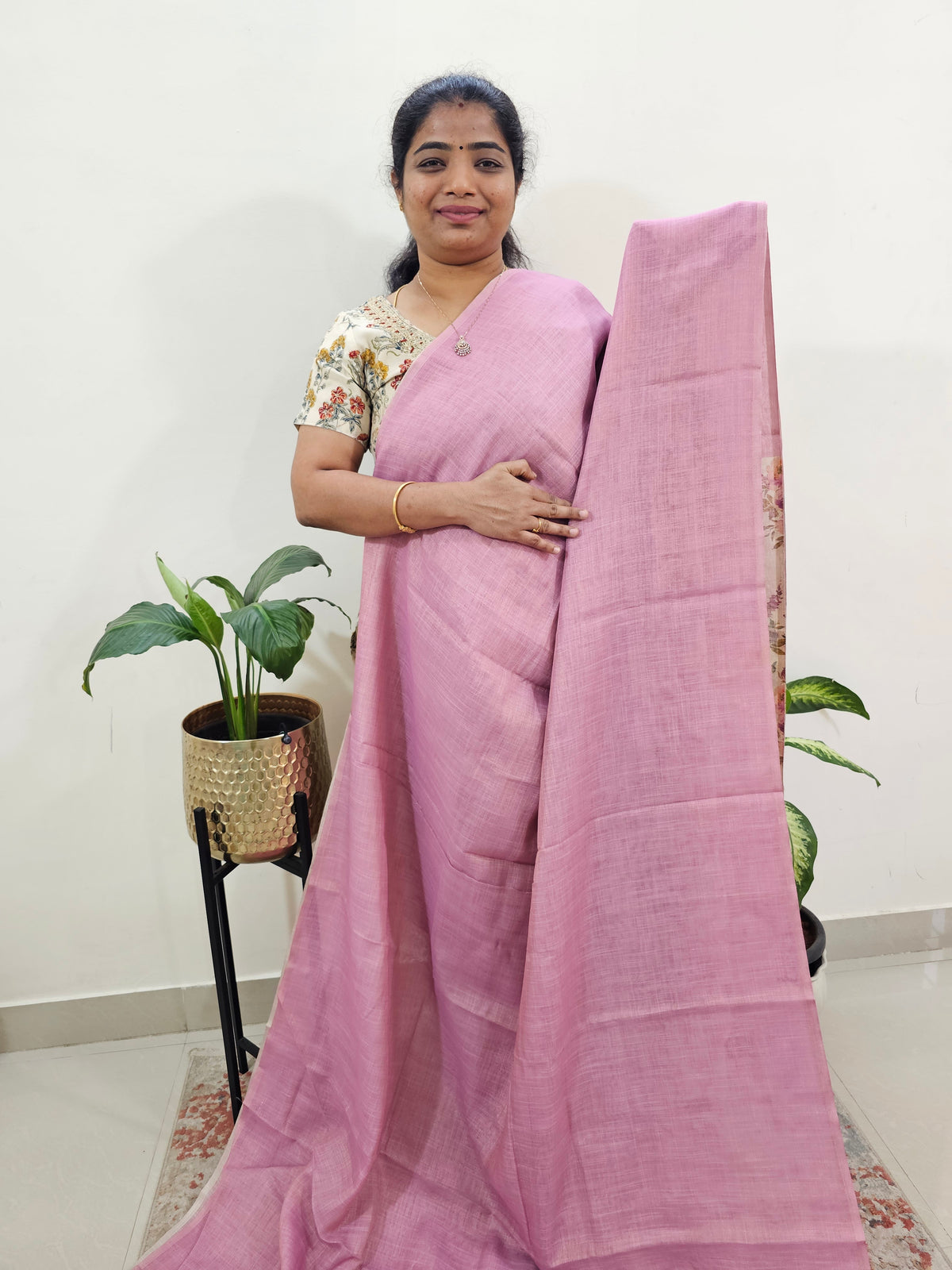 Linen Tissue with Digital Printed Sarees - Pink