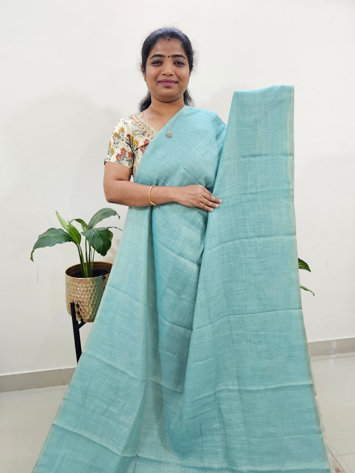 Linen Tissue with Digital Printed Sarees - Blue