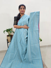 Semi Raw Silk Saree - Pastel Blue with Pink