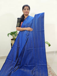 Semi Raw Silk Saree - Royal Blue with Pink
