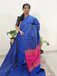 Semi Raw Silk Saree - Royal Blue with Pink