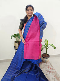Semi Raw Silk Saree - Royal Blue with Pink