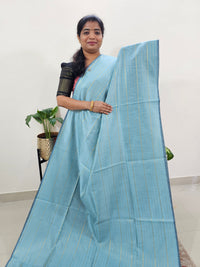 Semi Raw Silk Saree - Pastel Blue with Navy Blue