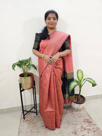 Semi Raw Silk Saree - Peach with Black