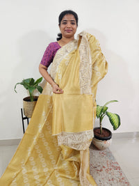 Semi Tussar with Cut Work Saree - Yellow
