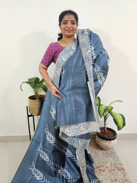 Semi Tussar with Cut Work Saree - Grey
