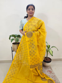 Semi Super Net Kota Saree - Yellow with Blue