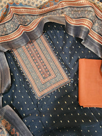 Semi Tussar Silk Unstitched Salwar - Black with Brown