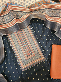 Semi Tussar Silk Unstitched Salwar - Black with Brown