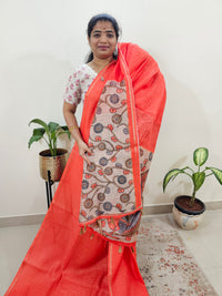 Chanderi Saree with Zari Border - Dark Orange